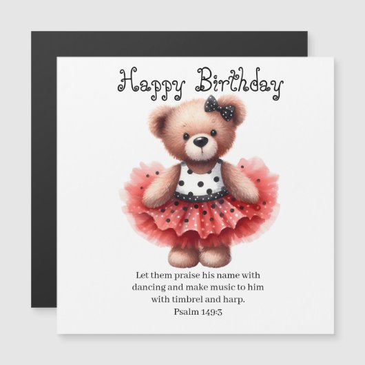 Psalm 149:3 Teddy Ballerina Birthday Greeting  (正面/裏面)
