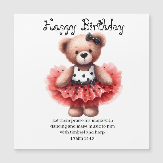 Psalm 149:3 Teddy Ballerina Birthday Greeting  (正面)