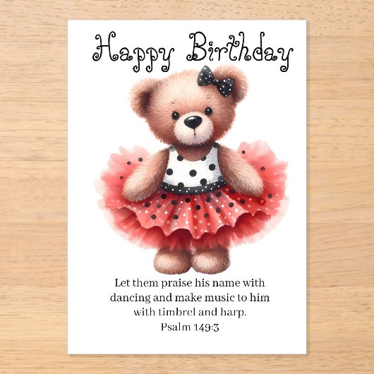 Psalm 149:3 Teddy Ballerina Birthday Greeting  アクリル招待状 (正面)