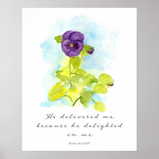 Psalm 18 Scripture He Delivered Me Purple Pansy ポスター (正面)