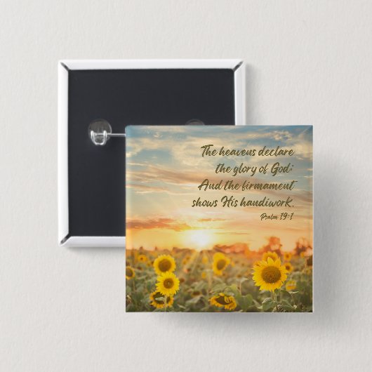 Psalm 19:1 NKJV Sunflower and Sunrise Bible Verse 缶バッジ (正面&裏面)