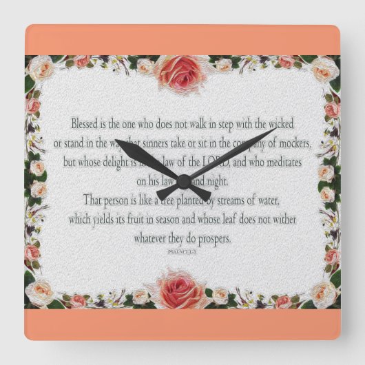 Psalm 1,フローラ,縁ど油, 賛美がそれだ。 スクエア壁時計 (正面)