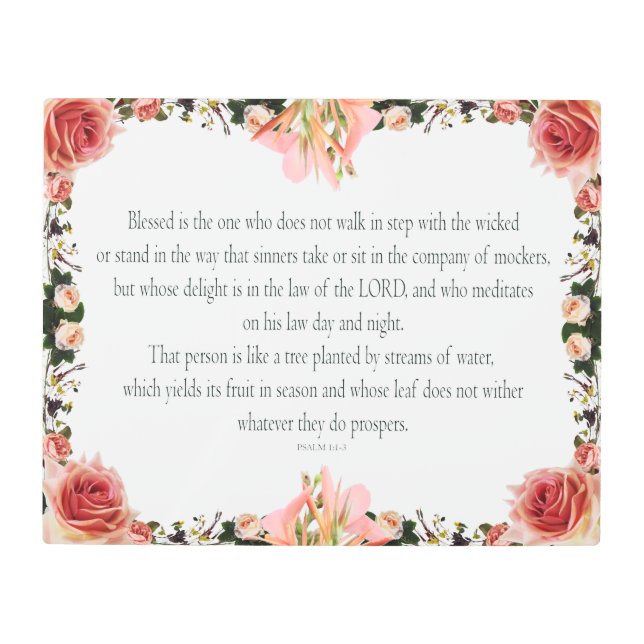 PSALM 1:1-3植物性デザイン, メタルプリント (正面)
