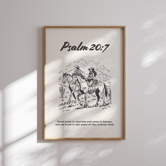 Psalm 20:7 Black and White Horseback Riding ポスター