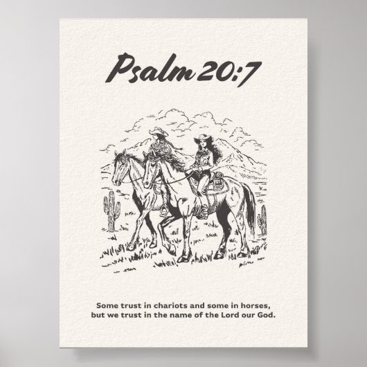 Psalm 20:7 Black and White Horseback Riding ポスター (正面)