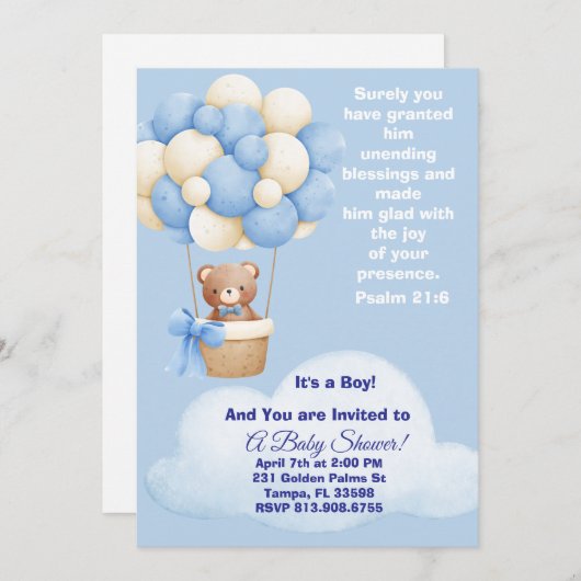 Psalm 21:6 Boy Baby Shower Invitation 招待状 (正面/裏面)