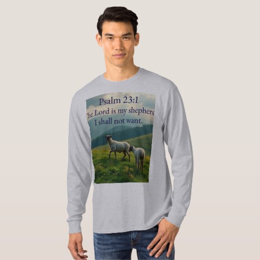 Psalm 23:1 Bible Verse Men's Long Sleeve Tee Tシャツ (正面フル)