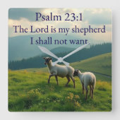 Psalm 23:1 Bible Verse Wall Clock スクエア壁時計 (正面)