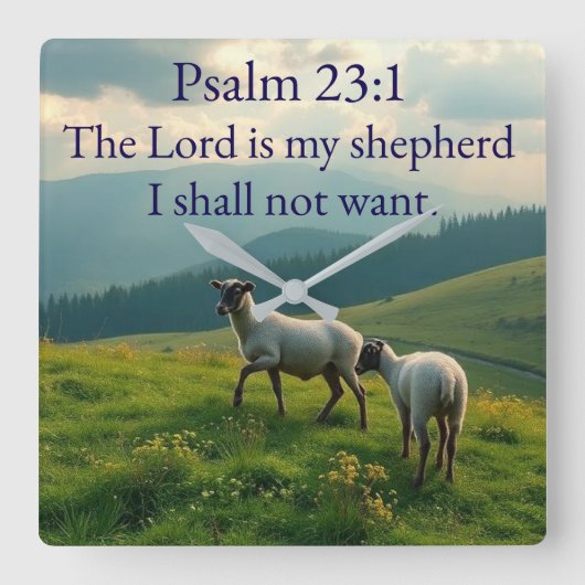 Psalm 23:1 Bible Verse Wall Clock スクエア壁時計 (正面)