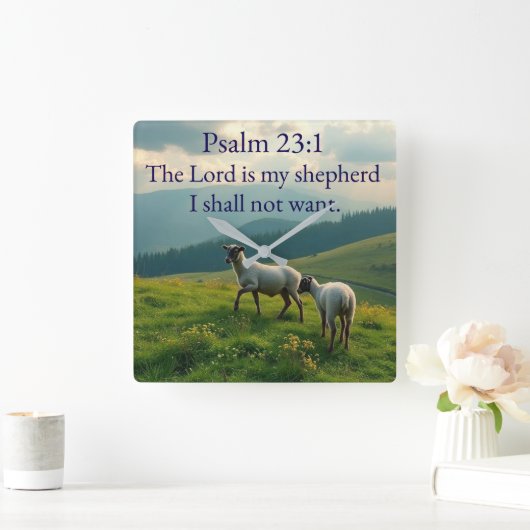 Psalm 23:1 Bible Verse Wall Clock スクエア壁時計 (ホーム)