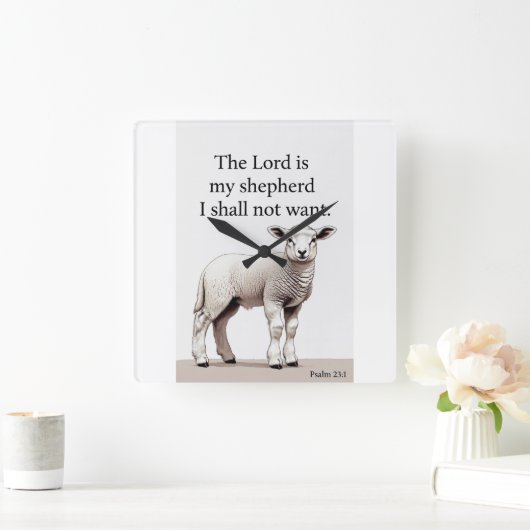 Psalm 23:1 Christian Lamb Wall Clock スクエア壁時計 (ホーム)