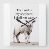 Psalm 23:1 Christian Lamb Wall Clock スクエア壁時計 (正面)
