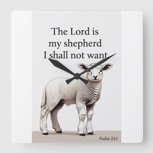 Psalm 23:1 Christian Lamb Wall Clock スクエア壁時計 (正面)