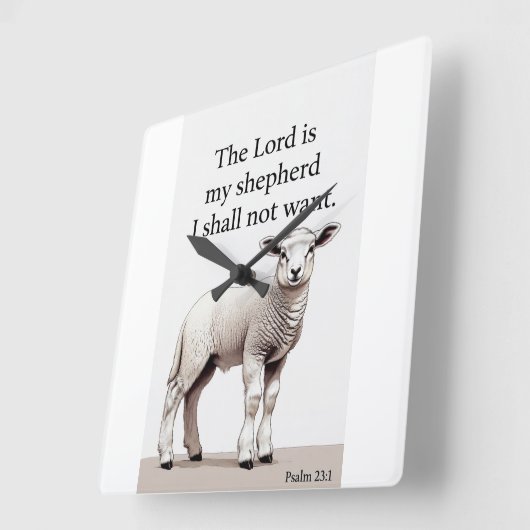 Psalm 23:1 Christian Lamb Wall Clock スクエア壁時計 (傾斜)