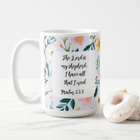 Psalm 23:1 Floral Coffee Mug コーヒーマグカップ (ドーナツ)