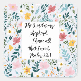 Psalm 23:1 Floral Square Sticker スクエアシール