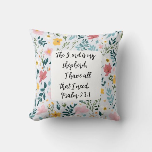 Psalm 23:1 Floral Throw Pillow クッション (正面)