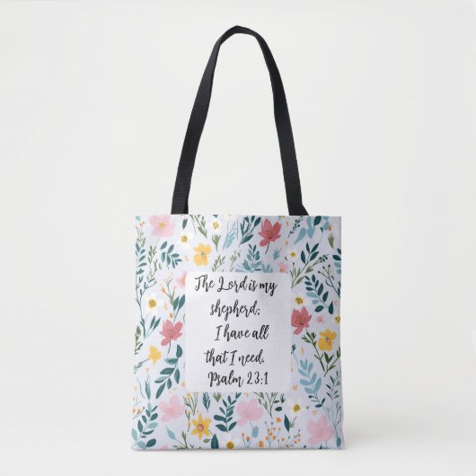 Psalm 23:1 Floral Tote Bag トートバッグ (正面)