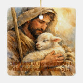 Psalm 23:1 Good Shepherd Square Ornament セラミックオーナメント (裏面)