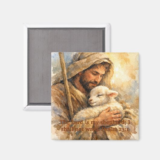 Psalm 23:1 Good Shepherd Square Ornament マグネット (正面/裏面)