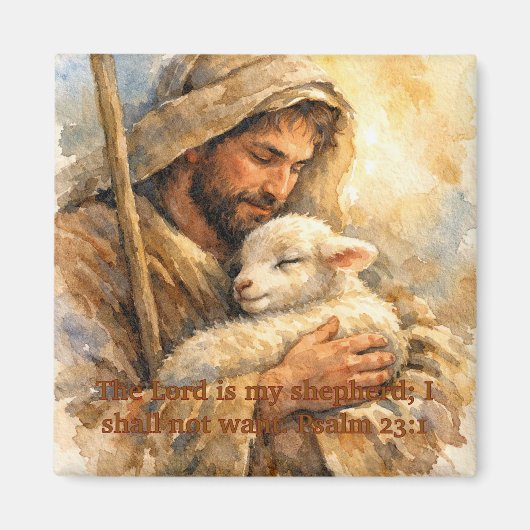 Psalm 23:1 Good Shepherd Square Ornament マグネット (正面)