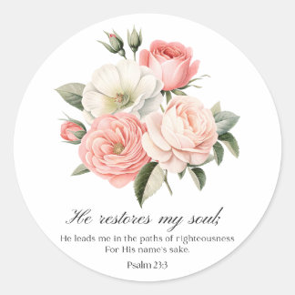 Psalm 23:3 He Restores my Soul Flowers ラウンドシール