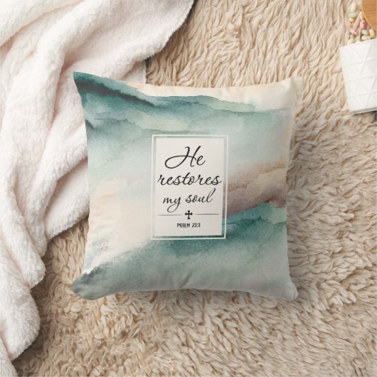 Psalm 23"4 He Restores My Soul Cross クッション (ブランケット)