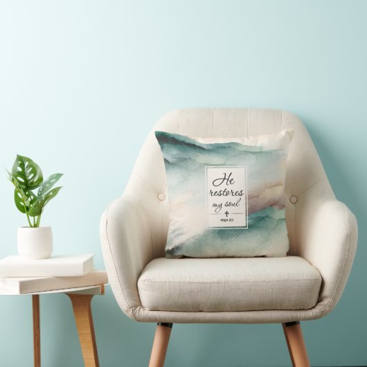 Psalm 23"4 He Restores My Soul Cross クッション (椅子)