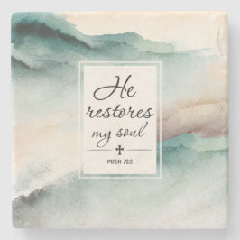 Psalm 23"4 He Restores My Soul Cross ストーンコースター