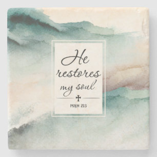 Psalm 23"4 He Restores My Soul Cross ストーンコースター