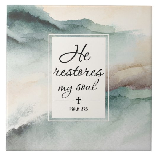 Psalm 23"4 He Restores My Soul Cross タイル (正面)