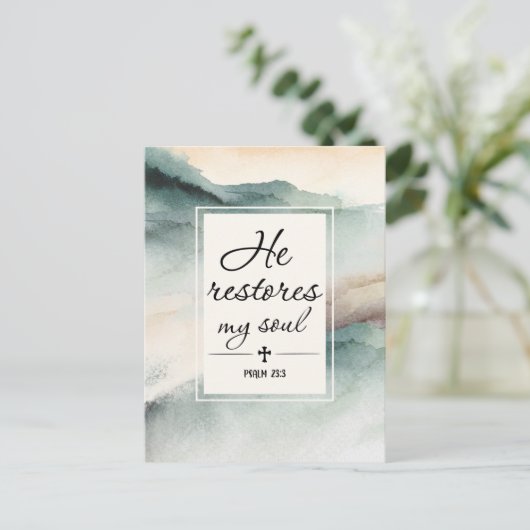 Psalm 23"4 He Restores My Soul Cross ポストカード (スタンド正面)