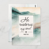 Psalm 23"4 He Restores My Soul Cross ポストカード (正面/裏面)