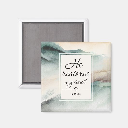 Psalm 23"4 He Restores My Soul Cross マグネット (正面/裏面)