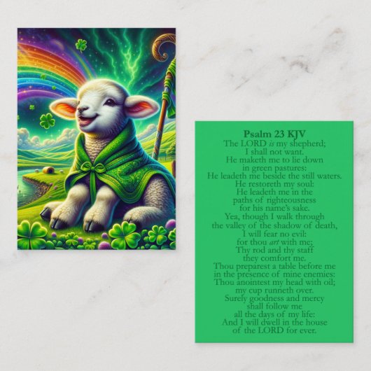 Psalm 23 KJVカード – Happy Lamb 名刺 (正面/裏面)
