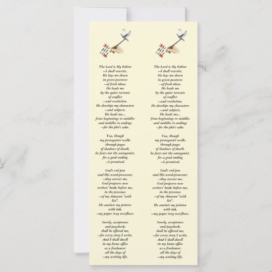 Psalm 23 Parody for Writers - Double Bookmark (裏面)