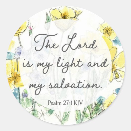 Psalm 27:1 Scripture Buttercups Light Salvation ラウンドシール (正面)