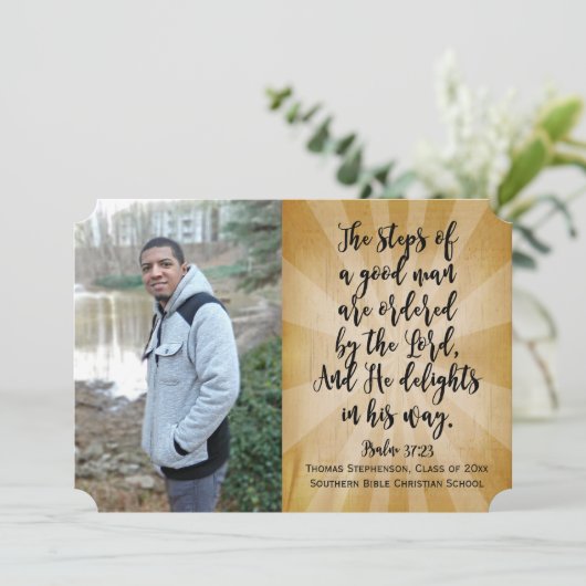 Psalm 37 Christian Bible Verse写真卒業 招待状 (スタンド正面)