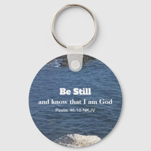 Psalm 46:10まだクリスチャンブルーの海の写真になる キーホルダー