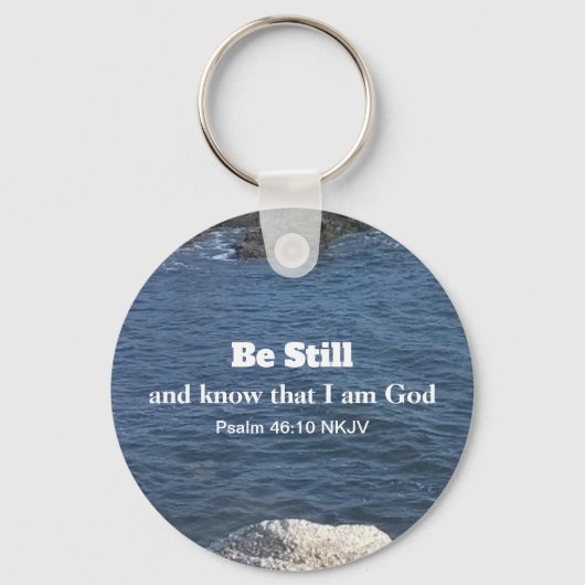 Psalm 46:10まだクリスチャンブルーの海の写真になる キーホルダー (正面)