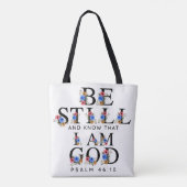Psalm 46:10 Be Still and Know Floral Letters トートバッグ (裏面)