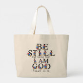 Psalm 46:10 Be Still and Know Floral Letters ラージトートバッグ (裏面)