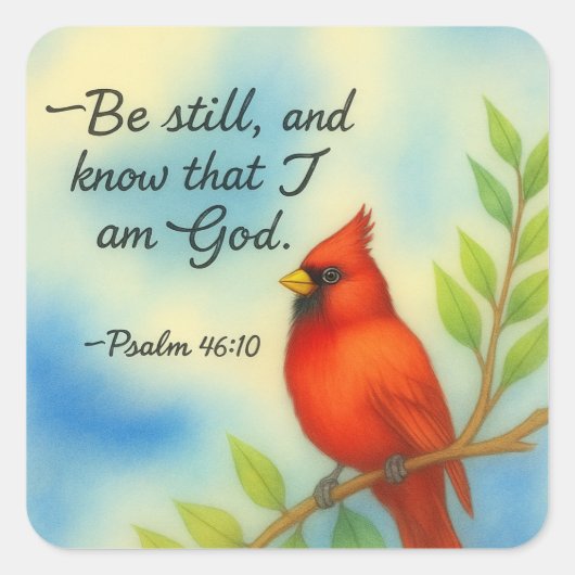 Psalm 46:10 Be Still Red Cardinal Scripture Nature スクエアシール (正面)