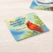 Psalm 46:10 Be Still Red Cardinal Scripture Nature スクエアペーパーコースター (アングル)