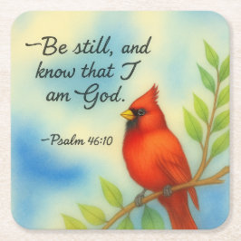 Psalm 46:10 Be Still Red Cardinal Scripture Nature スクエアペーパーコースター