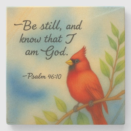 Psalm 46:10 Be Still Red Cardinal Scripture Nature ストーンコースター (正面)