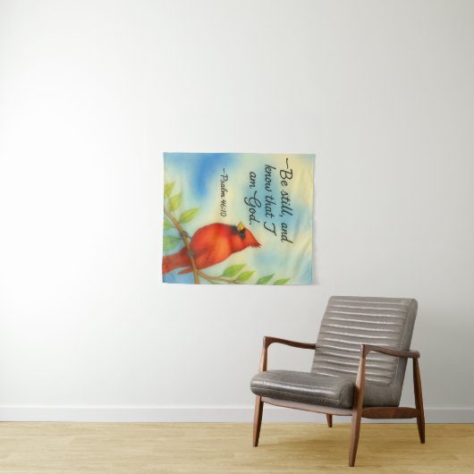 Psalm 46:10 Be Still Red Cardinal Scripture Nature タペストリー (インサイチュ(横))