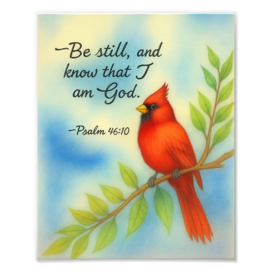 Psalm 46:10 Be Still Red Cardinal Scripture Nature フォトプリント (正面)