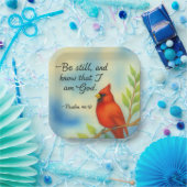 Psalm 46:10 Be Still Red Cardinal Scripture Nature ペーパープレート (パーティー)