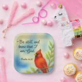 Psalm 46:10 Be Still Red Cardinal Scripture Nature ペーパープレート (パーティー)